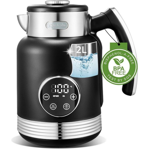 Taylor Swoden Wasserkocher Temperatureinstellung, 2200 W, 1,7 L/2L, Warmhaltefunktion, Edelstahl, 2 l, 2200,00 W, 5 Temperaturstufen, Digitale LED-Anzeige, Auto