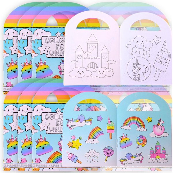 TE-Trend Stickerbuch 12 Stück Einhorn Motiv Malheft Ausmalheft Set im Kleinformat, mit 15 Stickern
