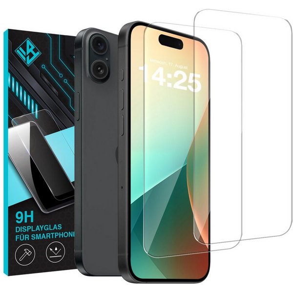 Tec-Expert Displayschutzglas 2X 9H Displayglas für Apple iPhone 16 für Apple iPhone 16, Displayschutzfolie, 2 Stück, Displayschutz, Schutzglas, Bildschirmschutz