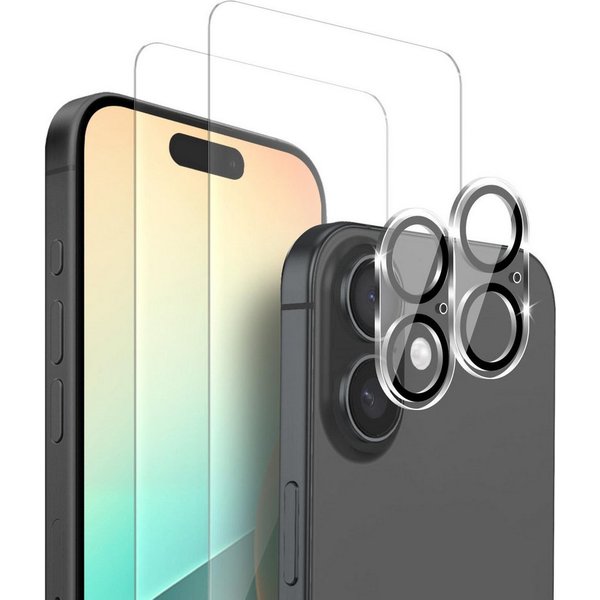 Tec-Expert Displayschutzglas 2x 9H Kamera und Displayglas für Apple iPhone 16 für Apple iPhone 16, Kamera + Display Schutzglas, 4 Stück, Kameraschutz, Displaysc