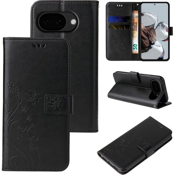 Tec-Expert Handyhülle Cover Tasche Hülle für Google Pixel 10a, Klapphülle Case mit Kartenfach Fliphülle aufstellbar, Motiv Blumen