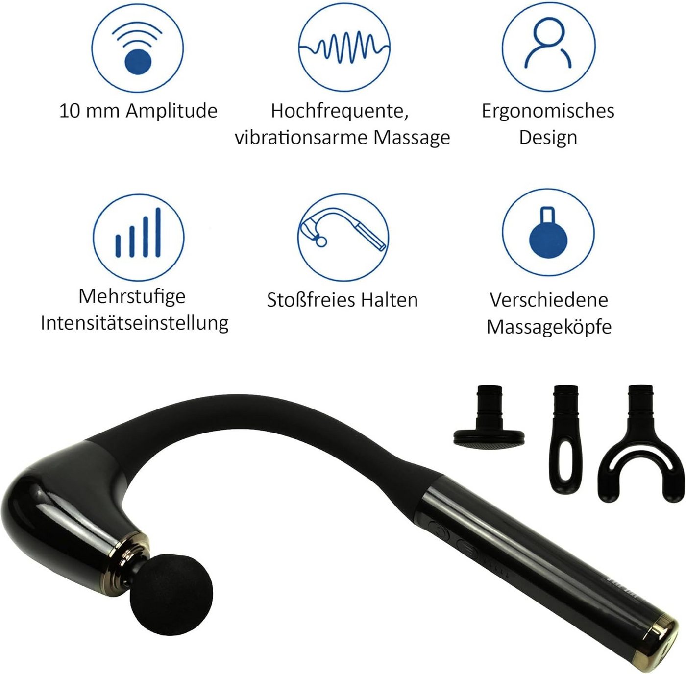 @tec Massagegerät U-förmiges Massagegerät mit verlängertem Griff, 4 Aufsätze 5 Intensitäten Muskelentspannung Massagepistole – Bild 2 von 5