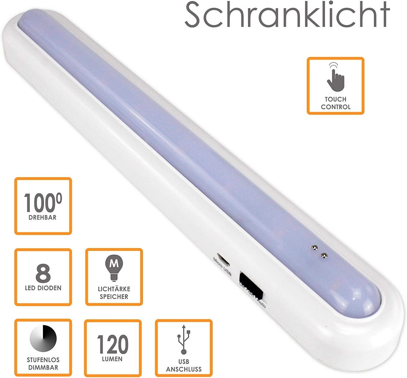 @tec Schrankleuchte LED Akku Schrankleuchte Unterschrankleuchte, Sensor, LED fest integriert, wiederaufladbar, Unterbaulampe, dimmbar, Automatik – Bild 4 von 5