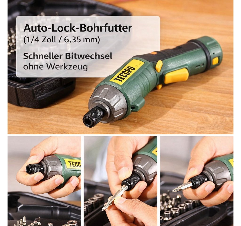 Teccpo Akku-Schrauber, 6,00 Nm, (Elektrischer Schraubendreher, 45-tlg., 2000mAh Li-Ion, 9+1 Drehmomentstufen), Selbstverriegelungsfutter, 2 LED-Lichter, Einstel – Bild 5 von 5