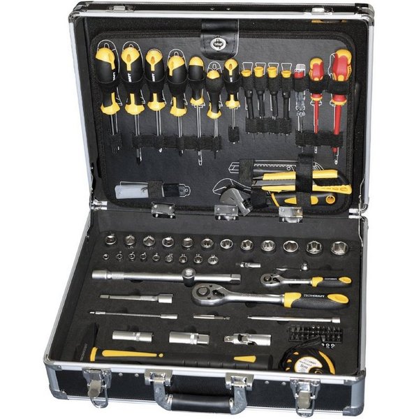 TECH-CRAFT Werkzeugkoffer 130-tlg, robustes Tool-Set (130 Teile), im Aluminiumkoffer