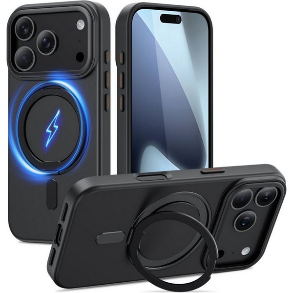 TECH PROTECT Handyhülle Elegante MagRing- Case kompatibel mit iPhone 17 Pro Max mattschwarz 6,7 Zoll, Hülle mit 360°-Ring und verstärkter Kamerazone