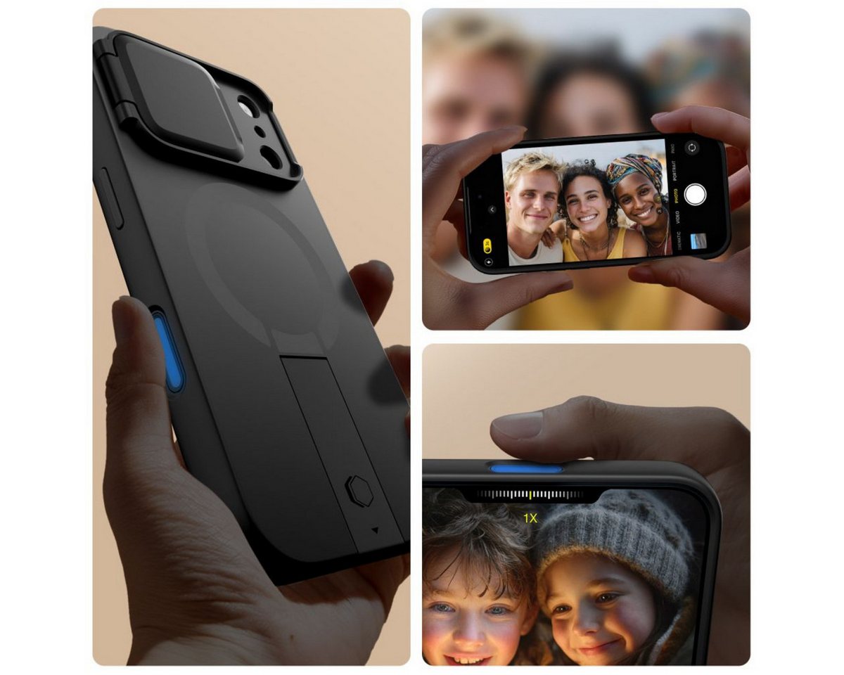 TECH PROTECT Handyhülle Kevlar Aura mit Magnetfunktion Kompatibel mit iPhone 17 Pro Schwarz 6,3, 360° Schutz mit Kameraabdeckung und Ständerfunktion – Bild 2 von 5
