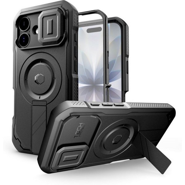 TECH PROTECT Handyhülle Kevlar Case mit Magnetfunktion Kompatibel mit iPhone 17 Schwarz 6,1, Strukturierter Kevlar Look mit integrierter Magnetfunktion für Allt