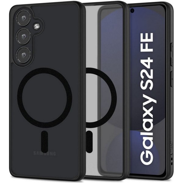 TECH PROTECT Handyhülle MagMat Kompatibel mit Samsung Galaxy S24 FE Schwarz Magnetfunktion 6,7, Robustes TPU-Design mit integriertem Magnetring für kabelloses Z
