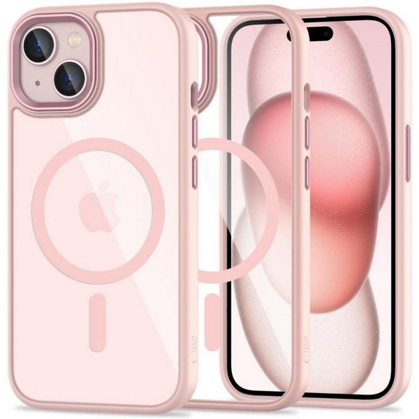 TECH PROTECT Handyhülle MagMat Schutzcase mit Magnetfunktion Kompatibel mit iPhone 15 Rosa 6,1, Transparentes Rosacase mit Magnetfunktion und griffigem TPU Schu