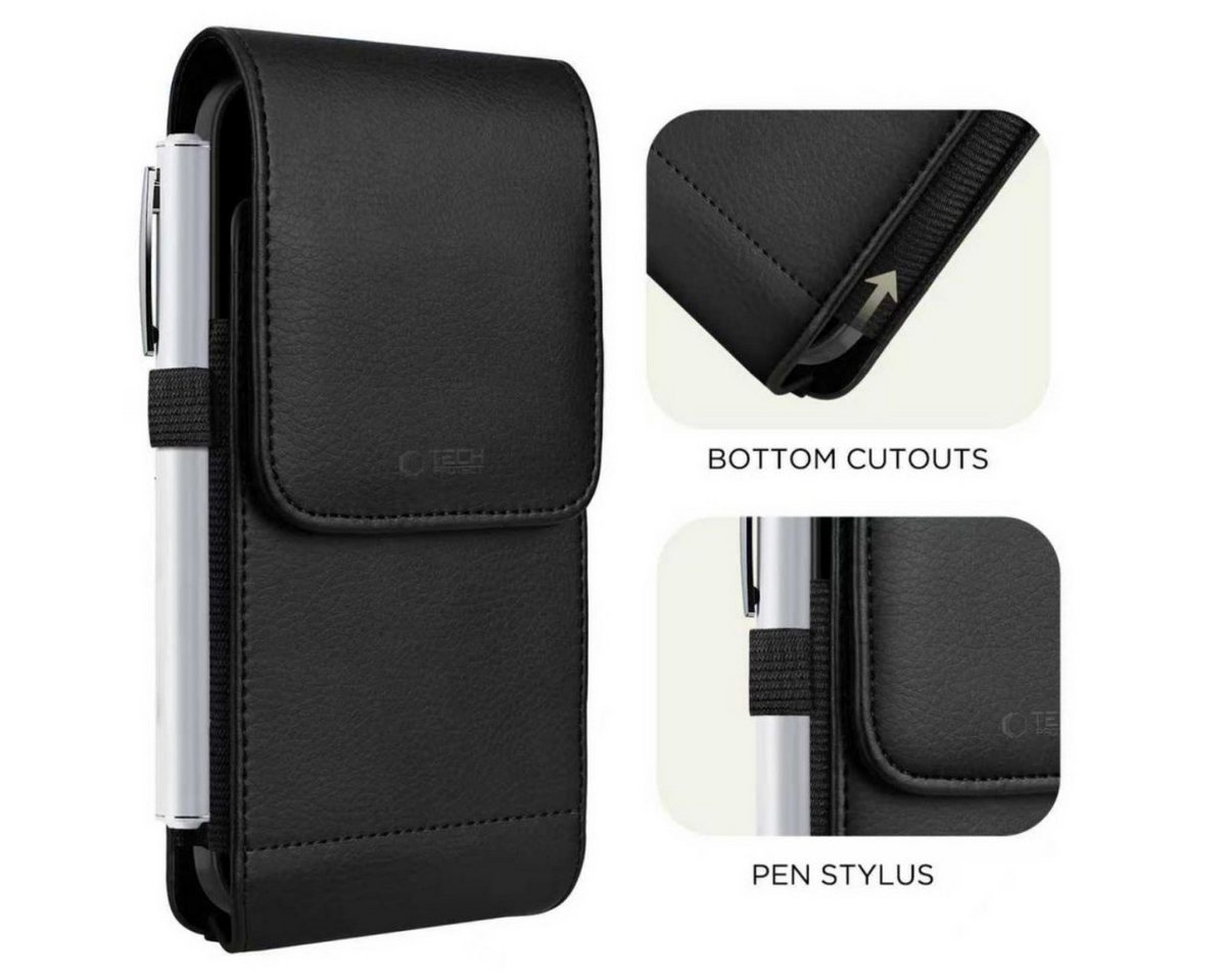 TECH PROTECT Handyhülle SM75 Tasche für 5,8–6,8 Smartphones – Schwarz 5,8–6,8 Zoll, Universelle Gürteltasche aus Öko-Leder mit Magnetverschluss – Bild 2 von 5