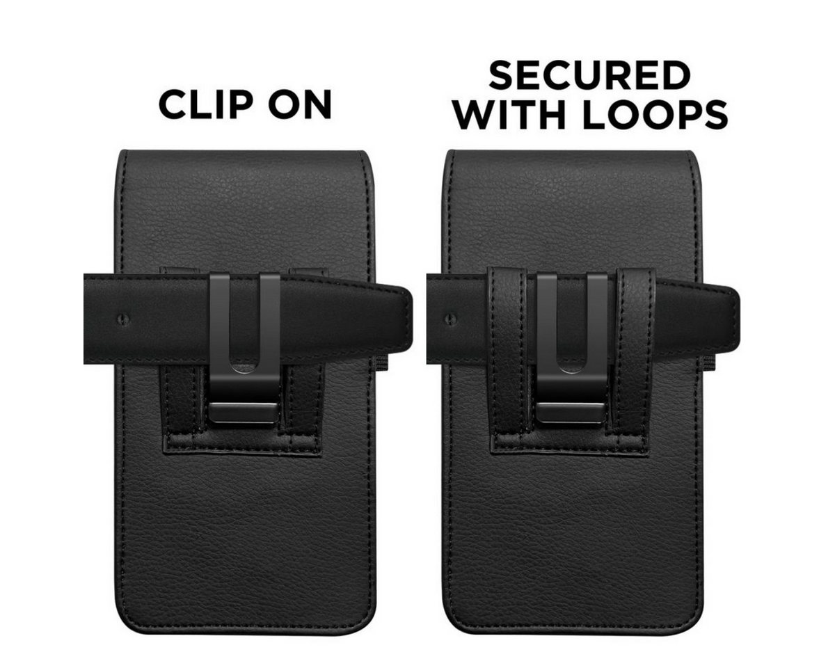 TECH PROTECT Handyhülle SM75 Tasche für 5,8–6,8 Smartphones – Schwarz 5,8–6,8 Zoll, Universelle Gürteltasche aus Öko-Leder mit Magnetverschluss – Bild 3 von 5