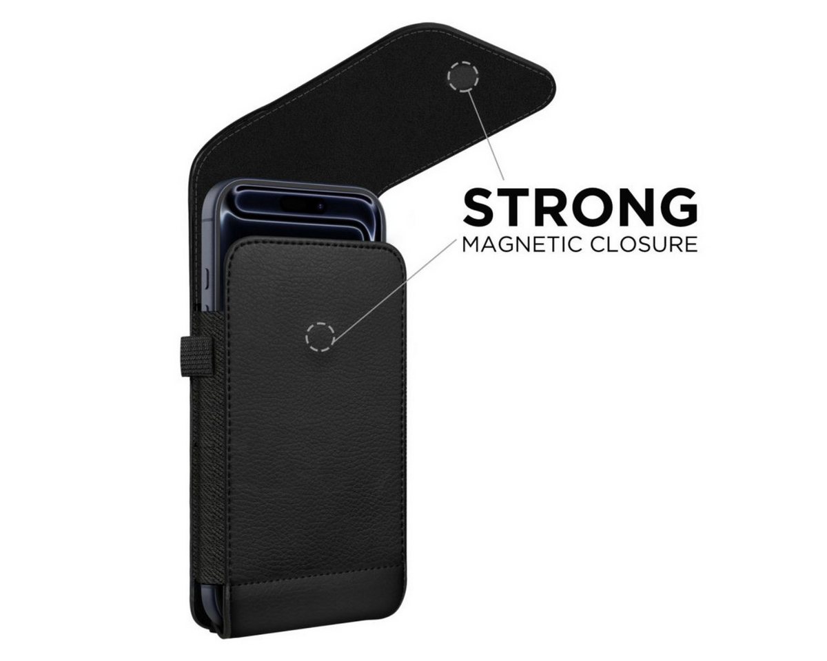 TECH PROTECT Handyhülle SM75 Tasche für 5,8–6,8 Smartphones – Schwarz 5,8–6,8 Zoll, Universelle Gürteltasche aus Öko-Leder mit Magnetverschluss – Bild 4 von 5