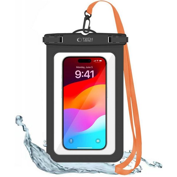 TECH PROTECT Handyhülle Universelle Wasserdichte Hülle in Orange-Schwarz mit Umhängeband