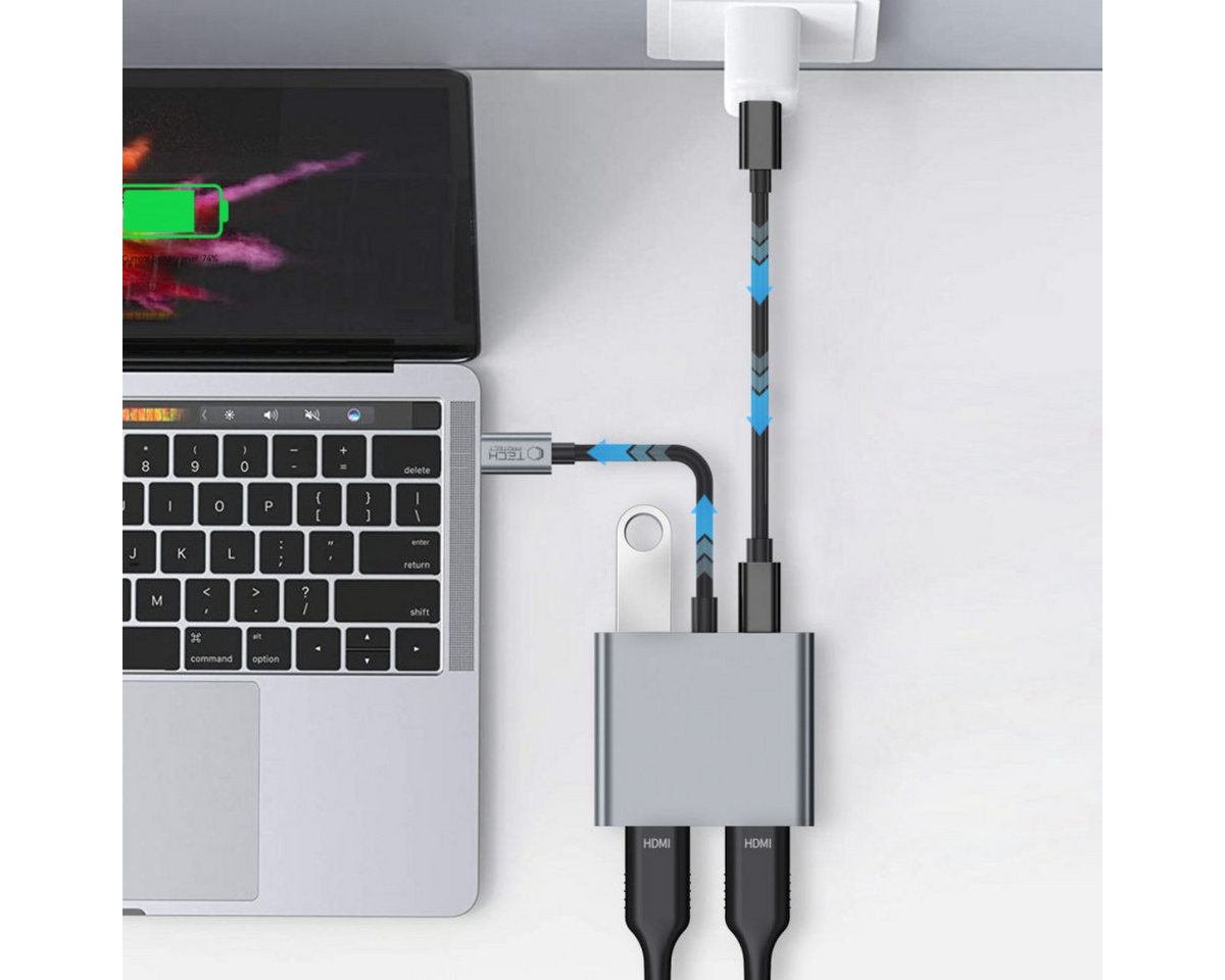 TECH PROTECT HB08 USB-Adapter USB-C zu USB-A 3.0, USB-A 2.0, HDMI, 4in1 USB-C Adapter mit Dual-HDMI Unterstützung – Bild 5 von 5