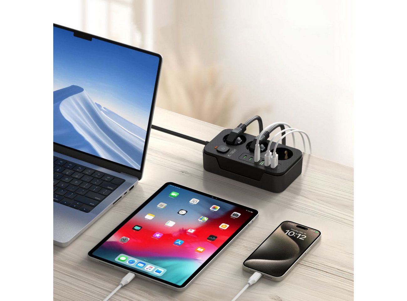 TECH PROTECT PC3X6 Steckdosenleiste (3 Steckdosen, 200 cm Kabel, 3x USB-C, 3x USB-A, Schalter mit LED-Anzeige), 9-in-1 Steckdosenleiste mit USB-A und USB-C Lade – Bild 4 von 5