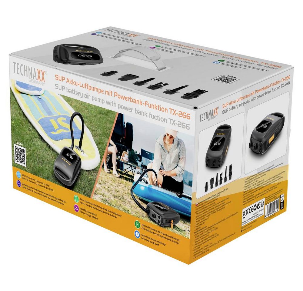 Technaxx Akku-Handkompressor SUP-Akku-Luftpumpe mit Powerbank-Funktion 5112, mit Powerbank-Funktion, 12 V Adapter zum Betrieb per Kabel – Bild 3 von 5