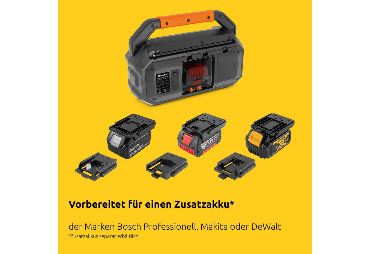 TechniSat DIGITRADIO 231 OD Baustellenradio (Digitalradio (DAB), FM-Tuner mit RDS, 30 W, IPX4, 18V Zusatzakku möglich, bis zu 8 Stunden mit integriertem Akku) – Bild 3 von 5