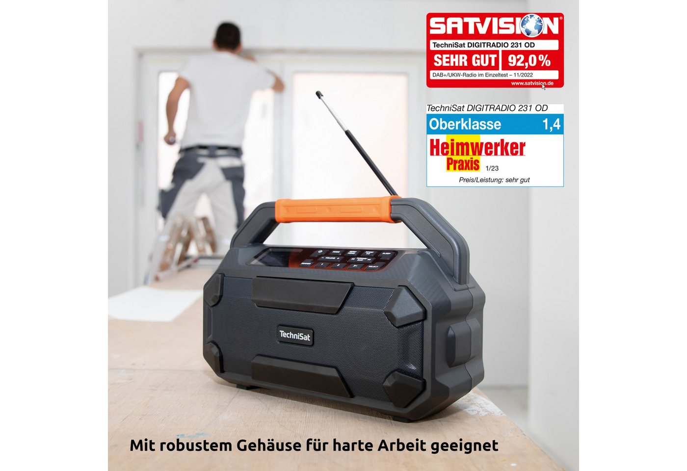 TechniSat DIGITRADIO 231 OD Baustellenradio (Digitalradio (DAB), FM-Tuner mit RDS, 30 W, IPX4, 18V Zusatzakku möglich, bis zu 8 Stunden mit integriertem Akku) – Bild 4 von 5