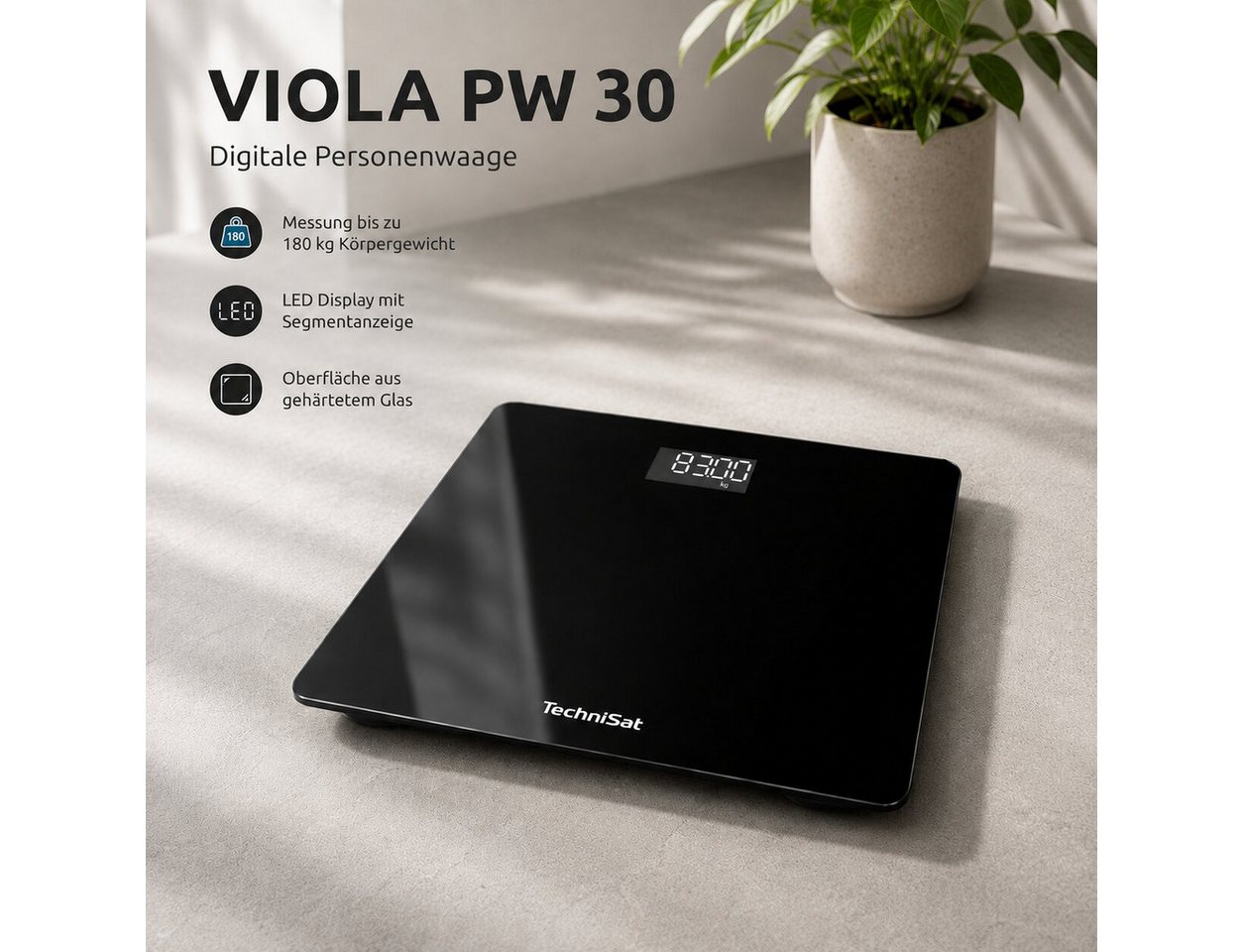 TechniSat Personenwaage VIOLA PW 30, bis 180 kg, LED-Display, Automatische Einschaltung und Abschaltung – Bild 4 von 5