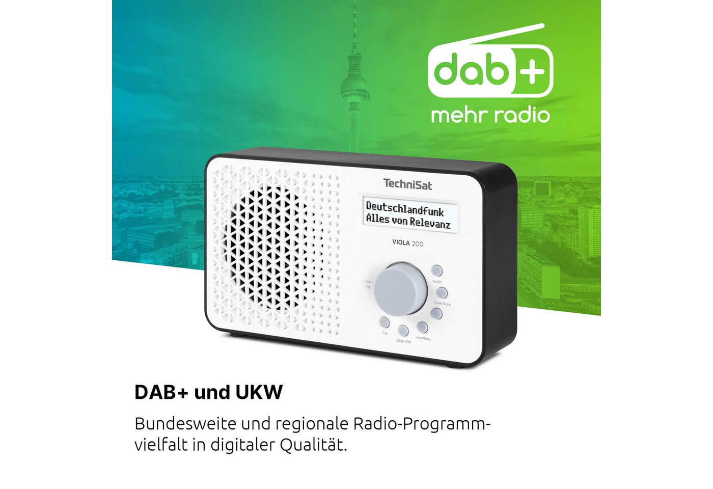 TechniSat VIOLA 200 Digitalradio (DAB) (Digitalradio (DAB), FM-Tuner mit RDS, 1 W, Dimmbares Display, kompakt, Netz- und Batteriebetrieb) – Bild 3 von 5
