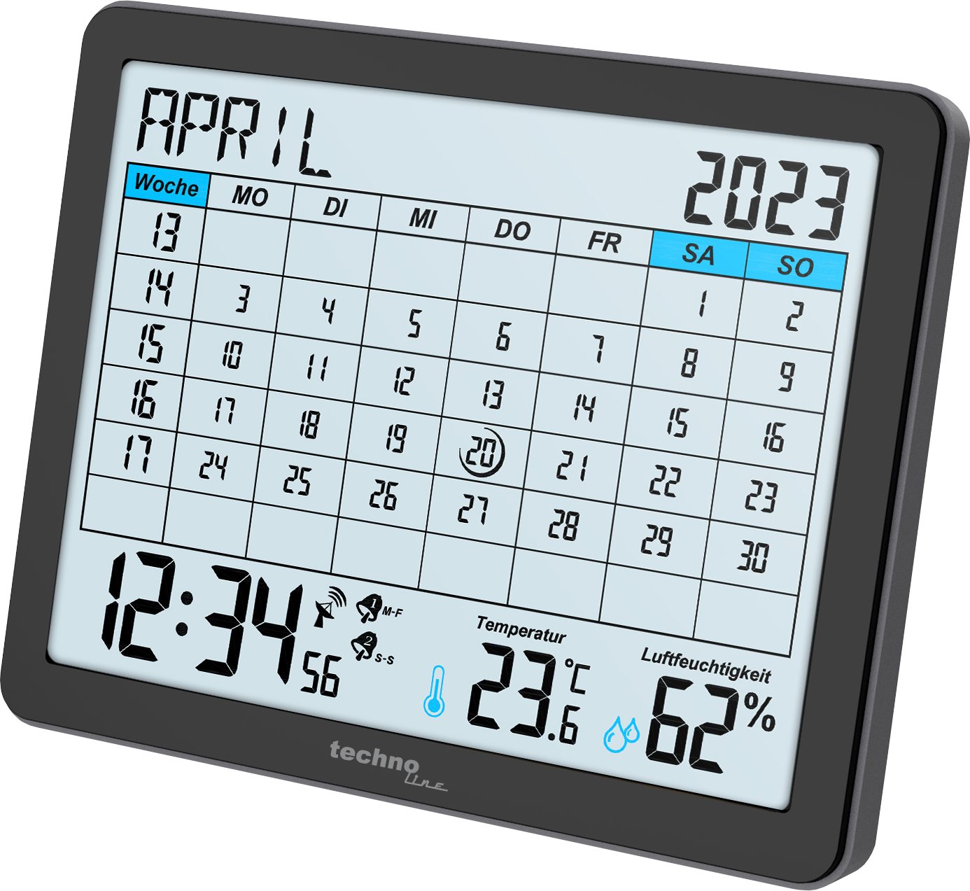 technoline Funkwecker WT 2600 DCF-77 Funkuhr mit Monatskalender, Thermometer, Hygrometer & 2 Alarmen – Bild 2 von 4
