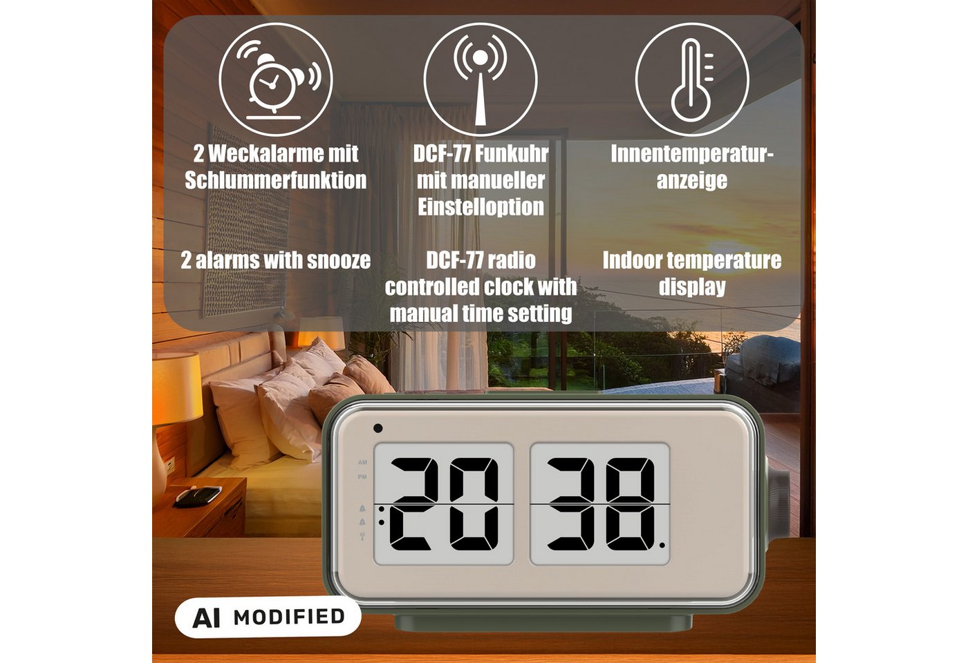 technoline Funkwecker WT 270 mit Retro-Klappenanzeige – Bild 2 von 4