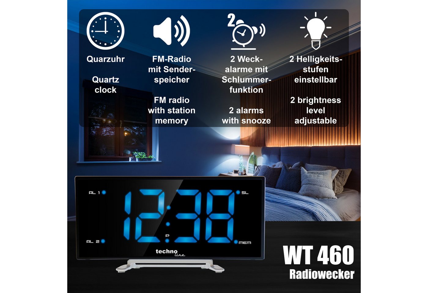 technoline Wecker WT 460 mit Senderspeicher und Sleep-timer – Bild 4 von 5