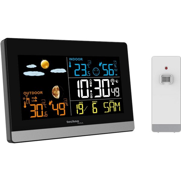 technoline WS 6455 Wetterstation (inklusive Außensender, Wetterstation mit farbiger LCD-Anzeige)