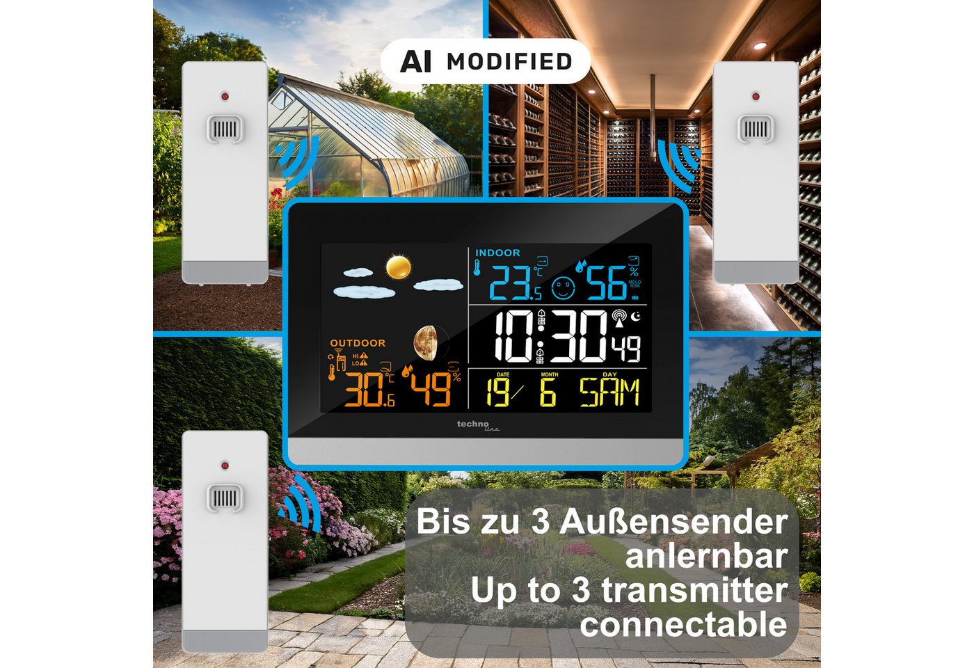 technoline WS 6455 Wetterstation (inklusive Außensender, Wetterstation mit farbiger LCD-Anzeige) – Bild 2 von 5