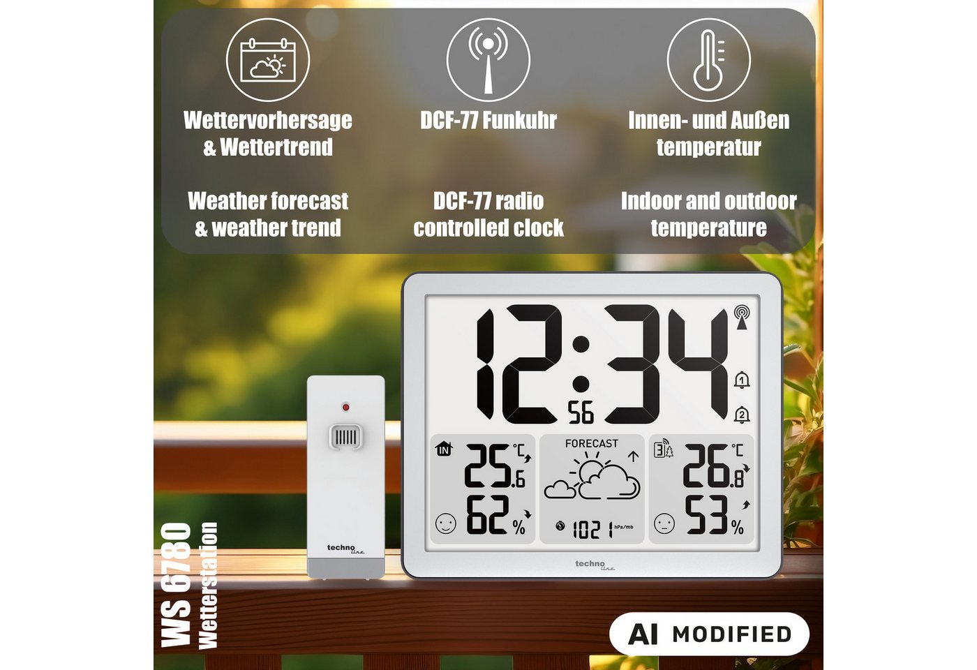 technoline WS 6780 Funkwetterstation (inkl. ein Außensender, mit Wettervorhersage, Luftdruck & Frostalarm) – Bild 4 von 5