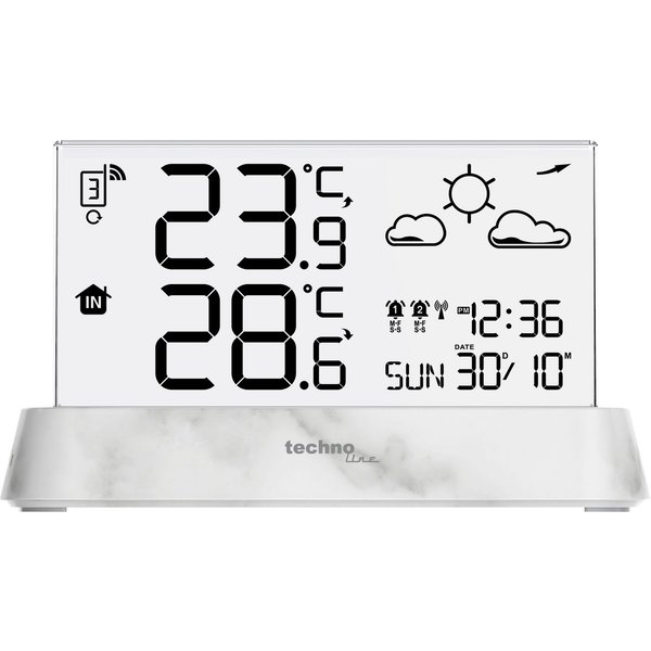 technoline WS 6782 Funkwetterstation (inkl. Außensender, mit Stationsbasis in Marmor-Optik und durchsichtigen Display)