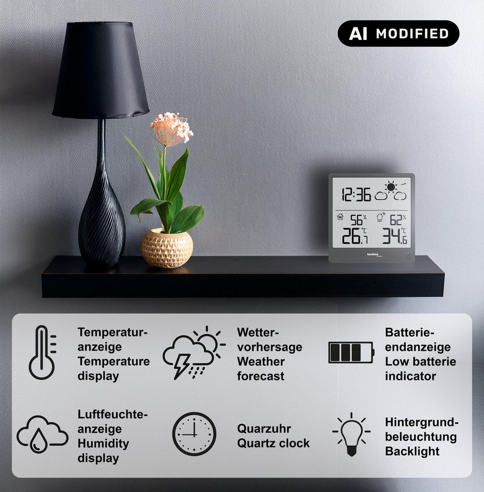 technoline WS 9138 Wetterstation (mit Außensender, in einem modernem Design, mit Wettervorhersage) – Bild 2 von 4