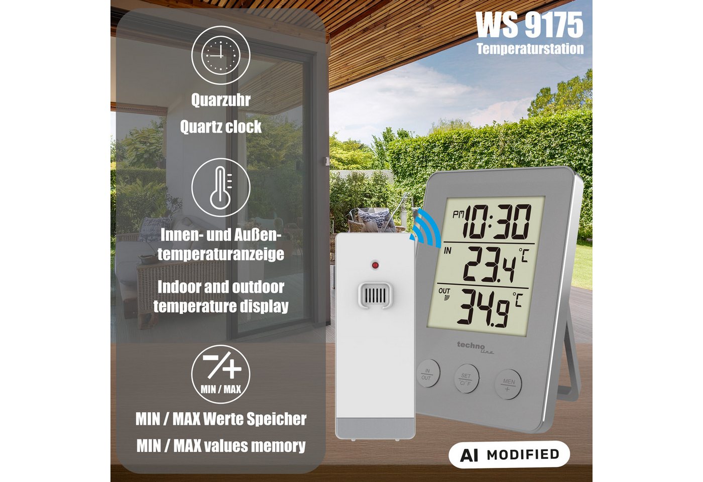 technoline WS 9175 Wetterstation (inklusive Außensender, mit übersichtlicher Anzeige) – Bild 4 von 5
