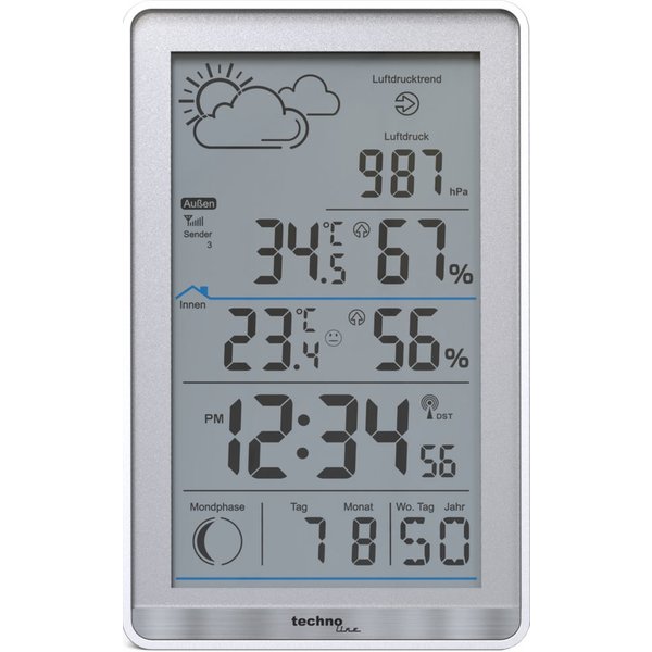 technoline WS 9218 Wetterstation (inklusive Außensender, Wettervorhersage, Mondphasenanzeige und Luftdruckanzeige)
