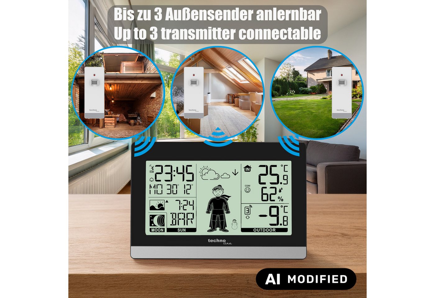 technoline WS 9612 Wetterstation (inklusive Außensender, mit "Wettermännchen“ zieht sich dem Wetter entsprechend an) – Bild 2 von 5