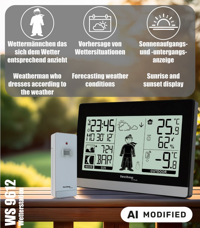 technoline WS 9612 Wetterstation (inklusive Außensender, mit "Wettermännchen“ zieht sich dem Wetter entsprechend an) – Bild 3 von 5