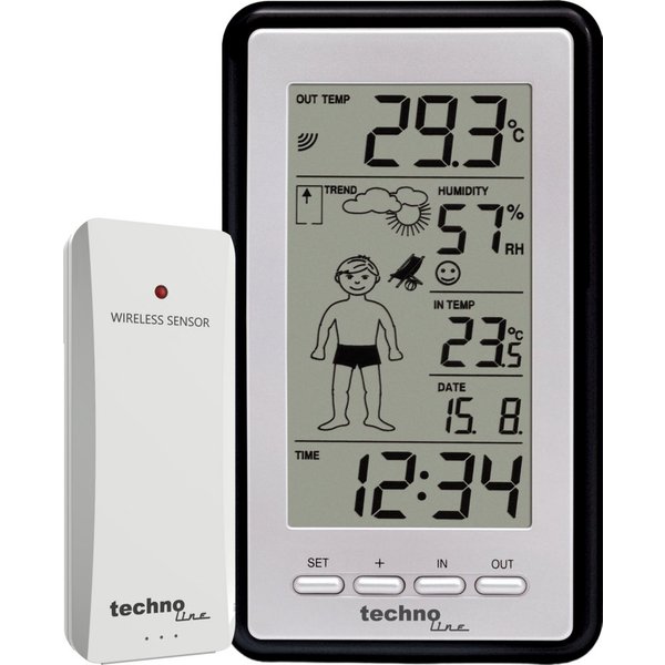 technoline WS 9632 Wetterstation (inklusive Außensender, Wettermännchen zieht sich dem Wetter entsprechend an)