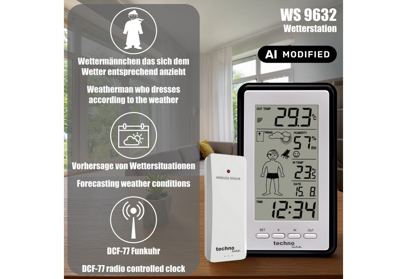 technoline WS 9632 Wetterstation (inklusive Außensender, Wettermännchen zieht sich dem Wetter entsprechend an) – Bild 3 von 3