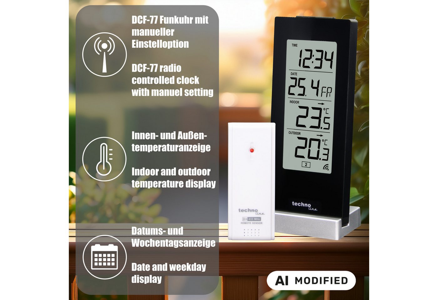 technoline WS 9767 Wetterstation (inklusive Außensender, mit Temperaturtrendanzeige) – Bild 5 von 5