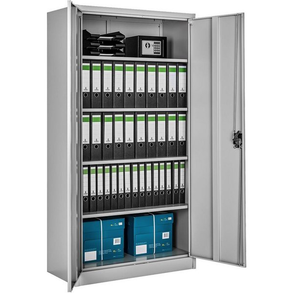 tectake Aktenschrank (Aktenschrank, 1-St., in Grau) pulverbeschichteter Stahl für Langlebigkeit