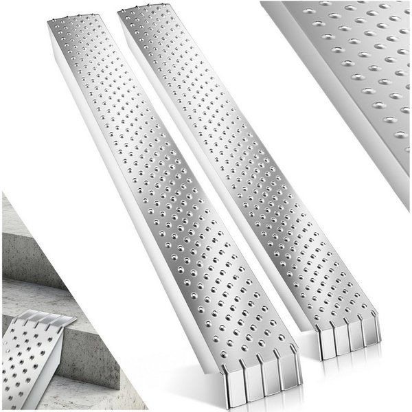 tectake Auffahrrampe Verladerampe, 160 × 23 × 4,5 cm, Belastbarkeit 400 kg (Set, 2x Verladerampe), 2er Set, verzinkter Stahl, rutschfeste Oberfläche