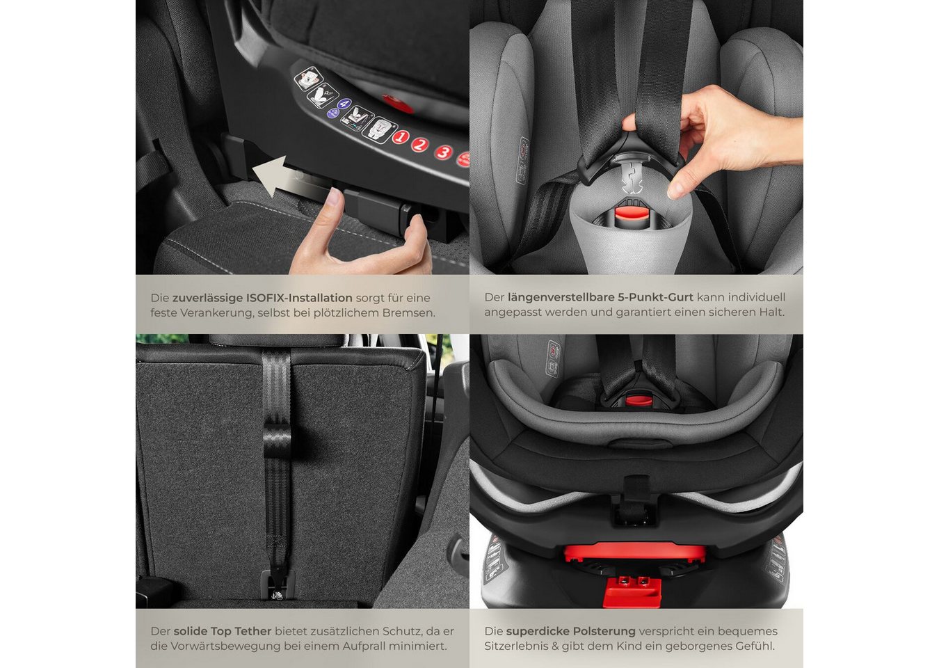 tectake Autokindersitz Kindersitz drehbar i-Size ISOFIX Seitenaufprallschutz Reboarder, (Reboarder Drehbar Linus), 5-Punkt-Gurt, verstellbare Kopfstütze, Inkl.  – Bild 5 von 5
