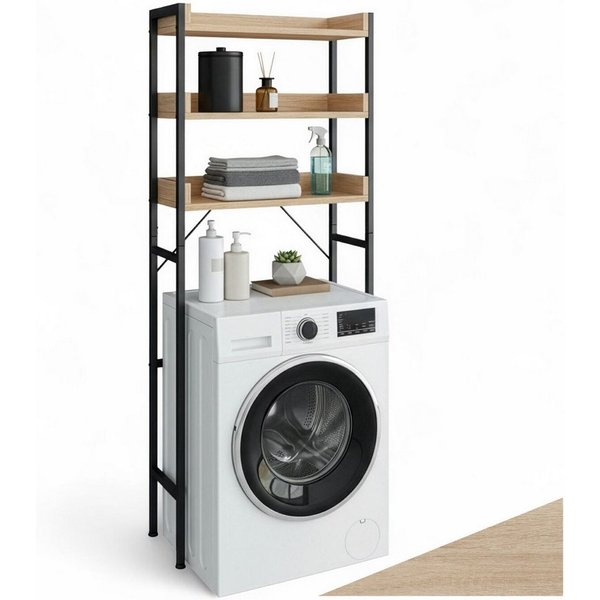tectake Badregal Badezimmerregal, inklusive Kippschutz, ausgestattet mit 3 Ablagen, Duschablage Seattle 1-tlg., Industrial Style, Holz und Stahl, höhenverstellb