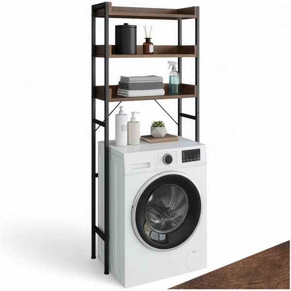 tectake Badregal Badezimmerregal, inklusive Kippschutz, ausgestattet mit 3 Ablagen, Duschablage Seattle 1-tlg., Industrial Style, Holz und Stahl, höhenverstellb