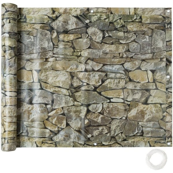tectake Balkonsichtschutz Balkonverkleidung, 600 x 90 cm, witterungsbeständig und pflegeleicht (Sichtschutzmatte, in stein-optik) Extrem reißfest, mit metallver