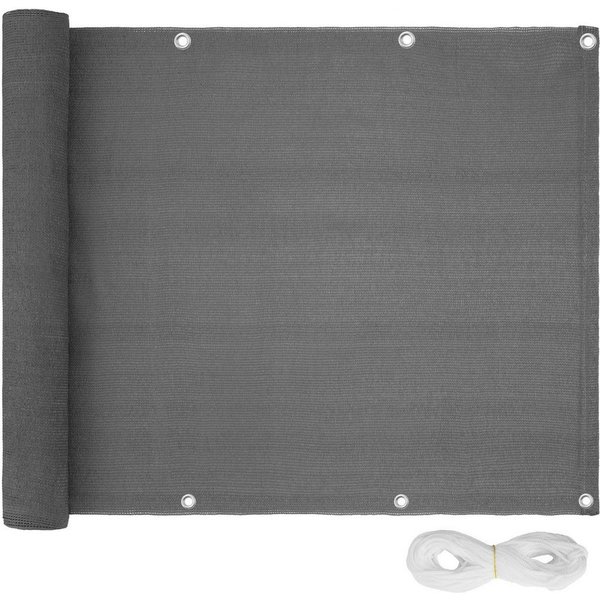 tectake Balkonsichtschutz Sichtschutzplane blickdicht wetterfest 75x600 cm 180g/m² ohne Bohren (Balkonverkleidung Lorena, in Grau) metallverstärkte Ösen und Kor