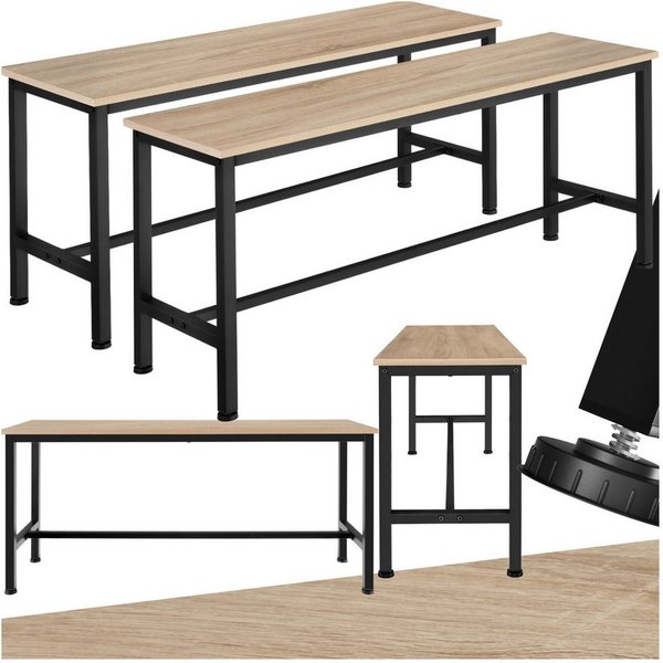 tectake Bank 2er-Set Sitzmöbel, Maße: 108 x 32,5 x 50 cm, Industrial Style (Esszimmersitz Fairfield, in Industrial Holz hell, Eiche Sonoma), Holz und Stahl, Bel