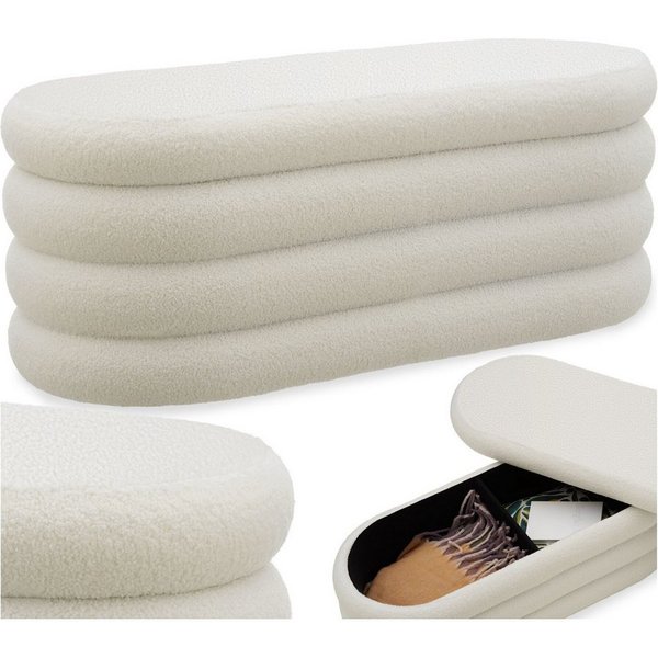 tectake Bank Gepolsterte Sitztruhe mit Bouclé, 110 x 45 x 42 cm, mit Stauraum (Sitzmöbel mit Stauraum Altu, in Bouclé creme-weiß), Belastbarkeit bis 150 kg, mit