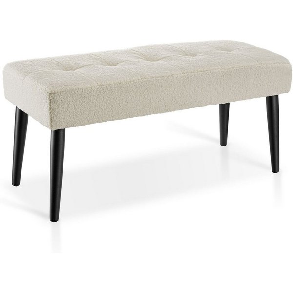 tectake Bank Sitzbank gepolstert, Belastbarkeit 220 kg, 95 x 38 x 45 cm (Polsterbank Glora, in bouclé creme), elegantes Steppmuster, bodenschonende Kunststoffka